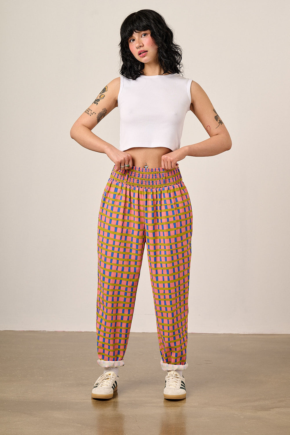 Alexa - Cotton Trousers in Pink Check