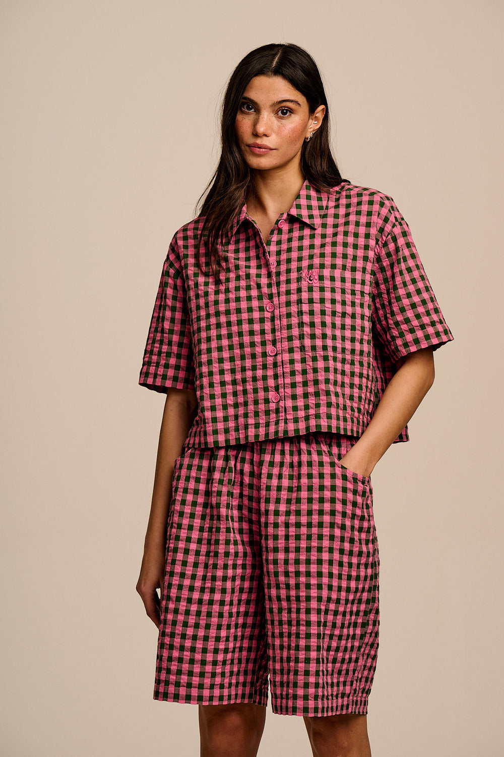 Madero - Cotton Shorts in Pink & Green Gingham