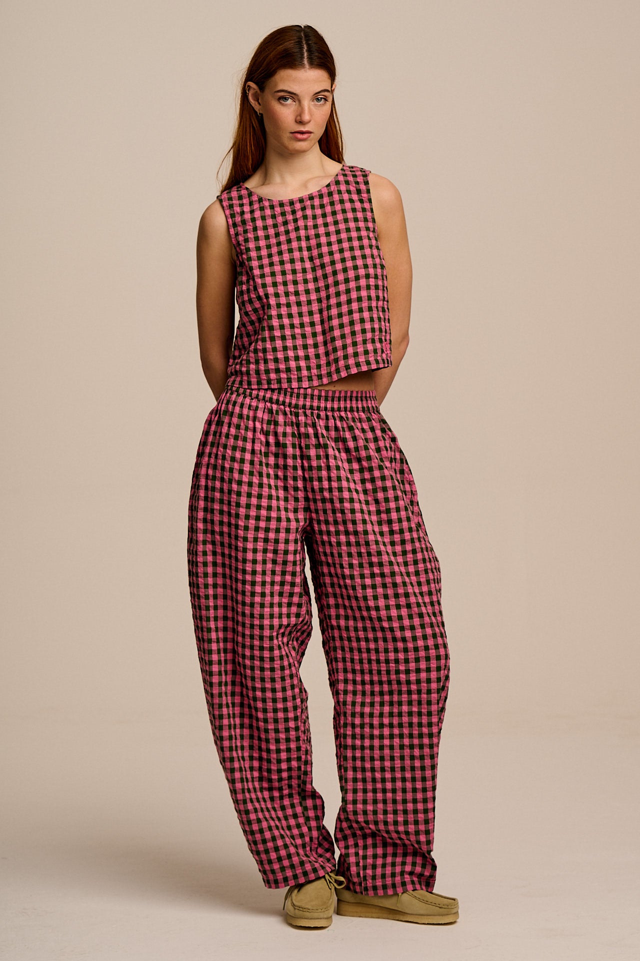 Arden - Cotton Shell Top in Pink & Green Check