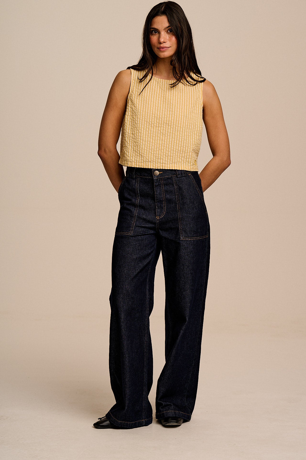 Arden - Cotton Shell Top in Yellow Stripe