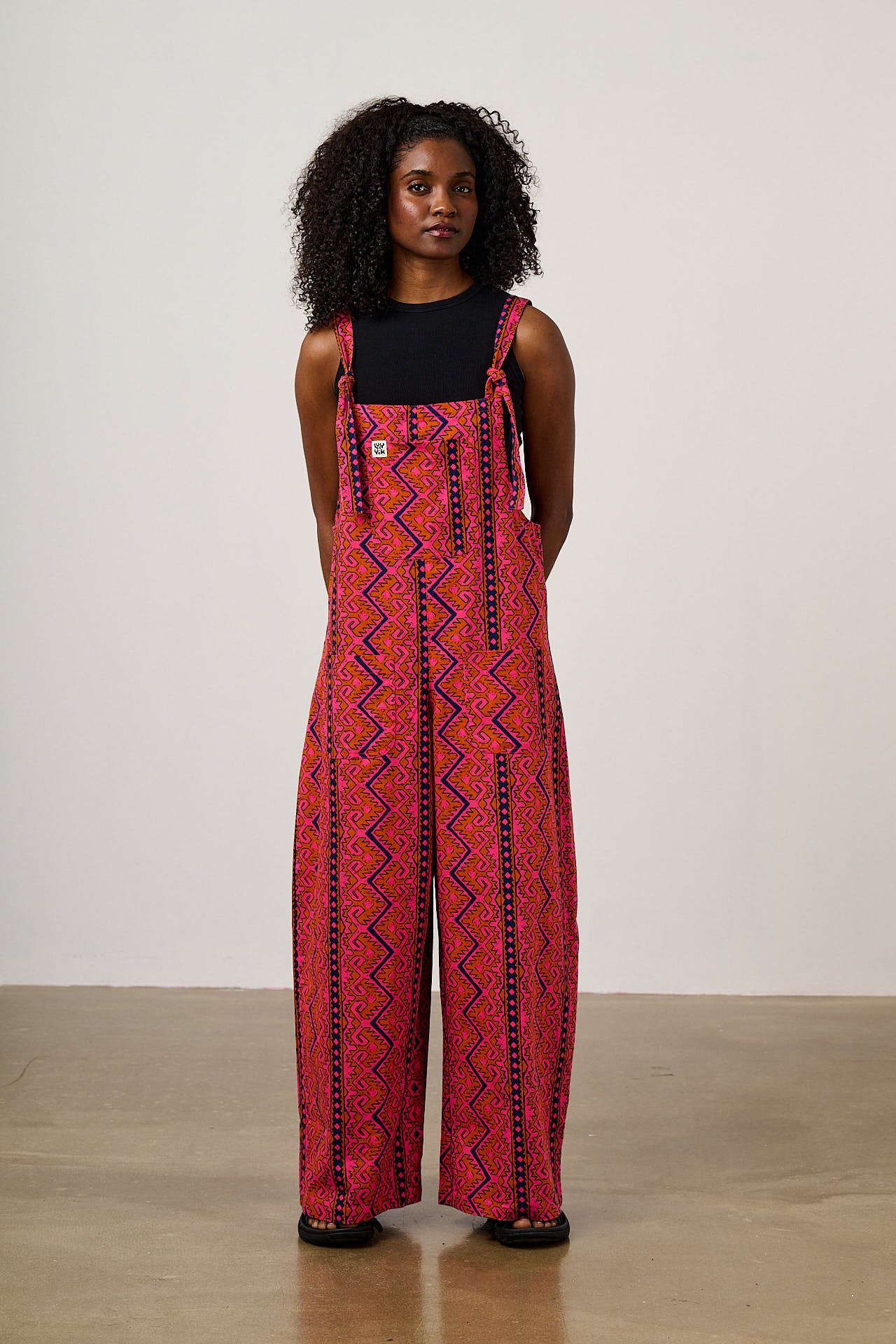 Arlo - Cotton Wide Leg Dungarees in Red Zig Zag Stripe