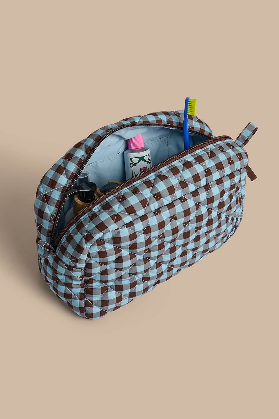 Amaliah - Large Washbag in Blue and Brown Check