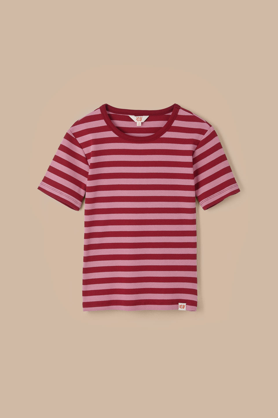 Gracie - Cotton T-Shirt in Pink & Maroon Stripe