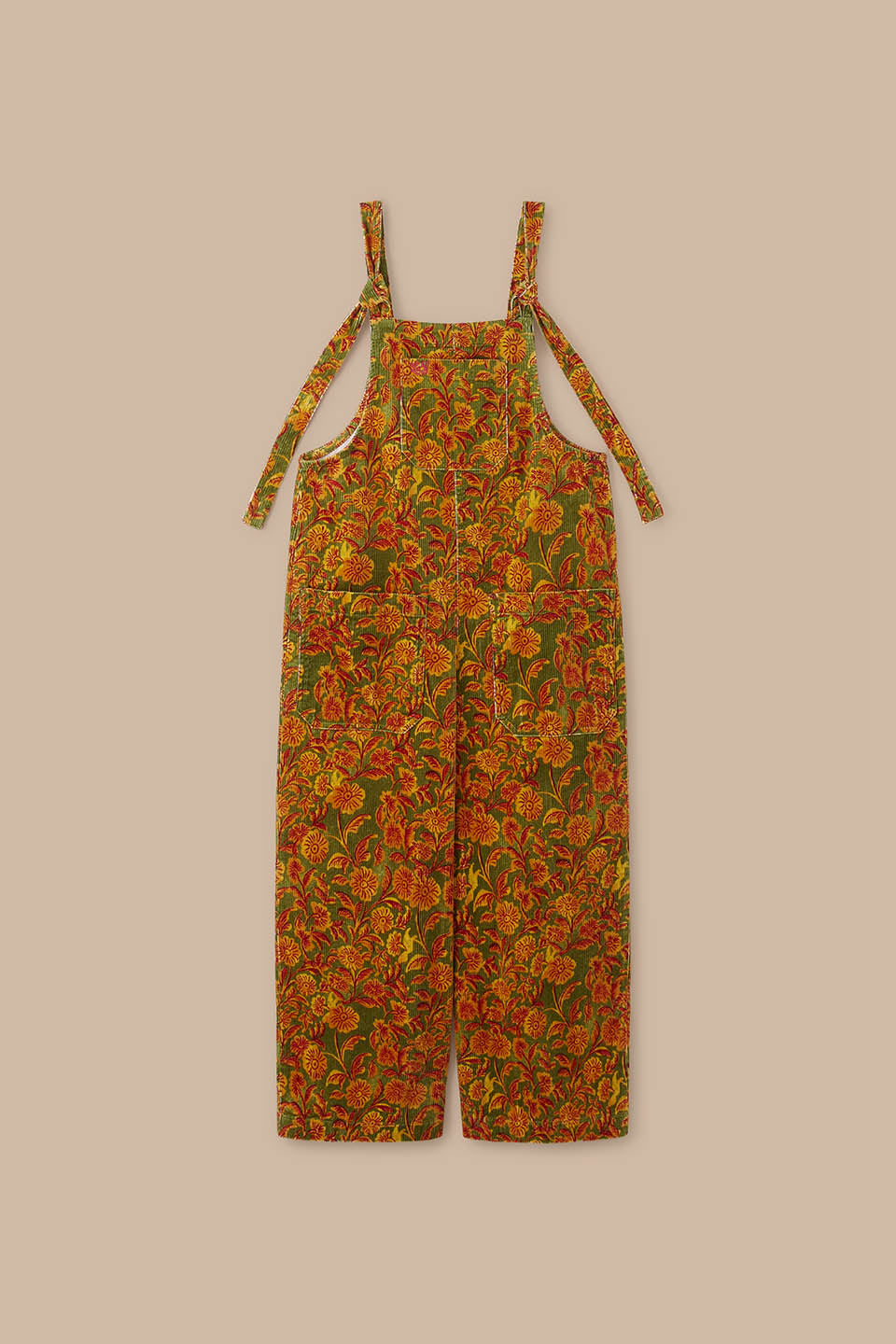 Jenny - Wide Leg Corduroy Dungaree in Green Palace Floral