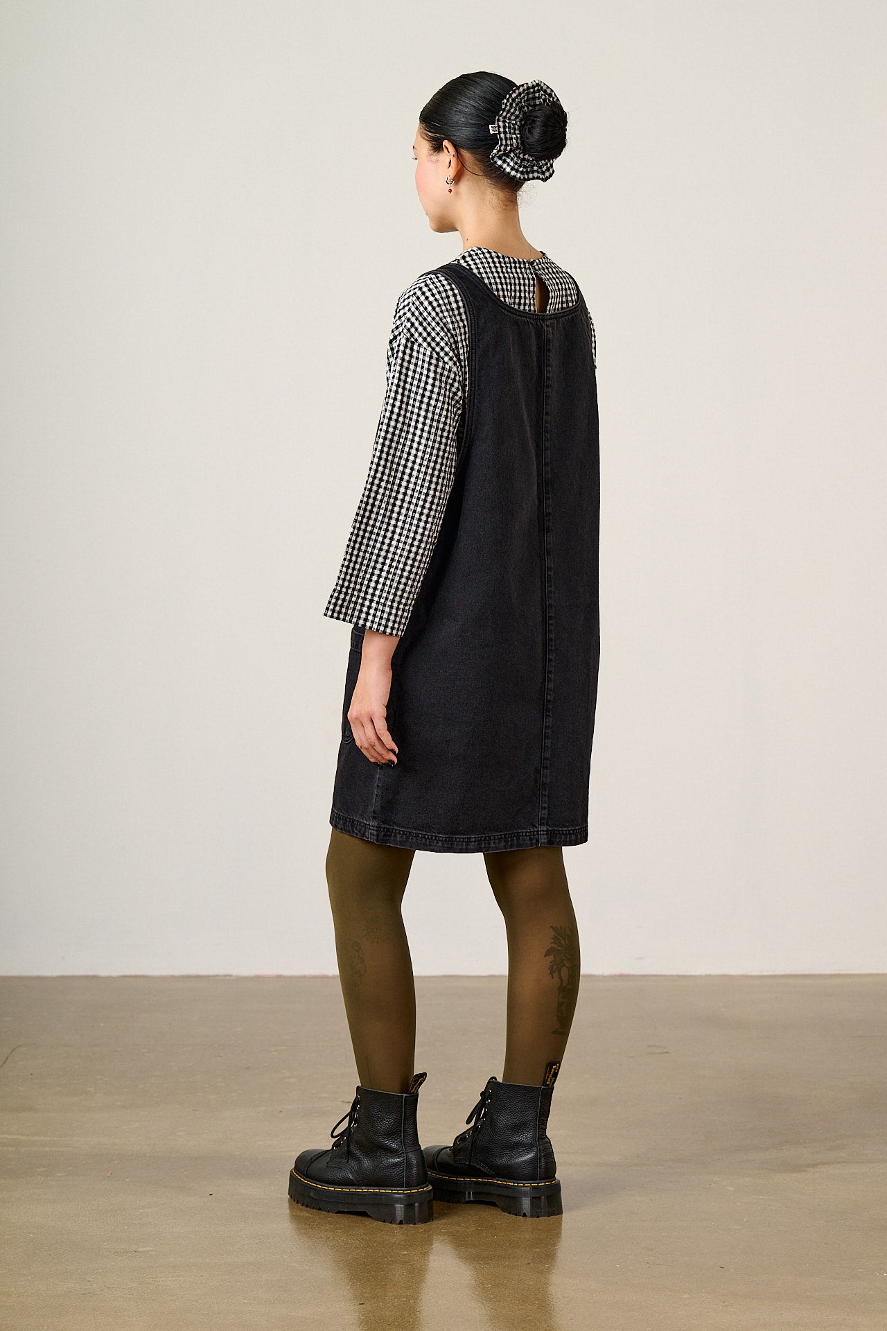 Layla - Mini Denim Dress in Washed Black
