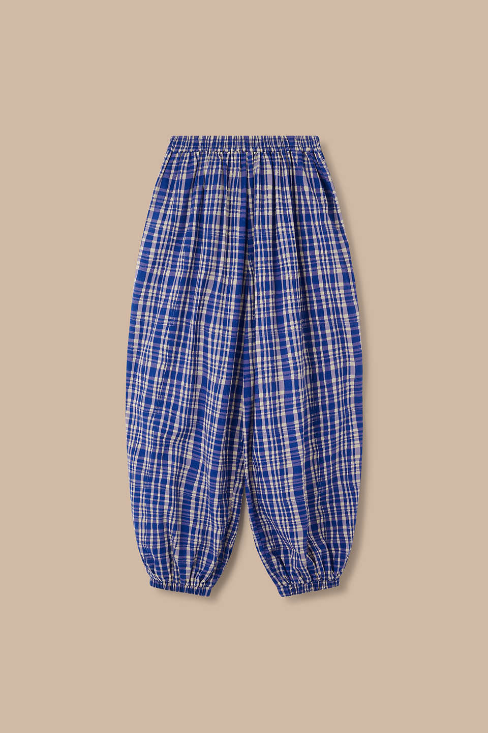 Renata - Cuffed Cotton Balloon Leg Trousers in Blue Crayon Print