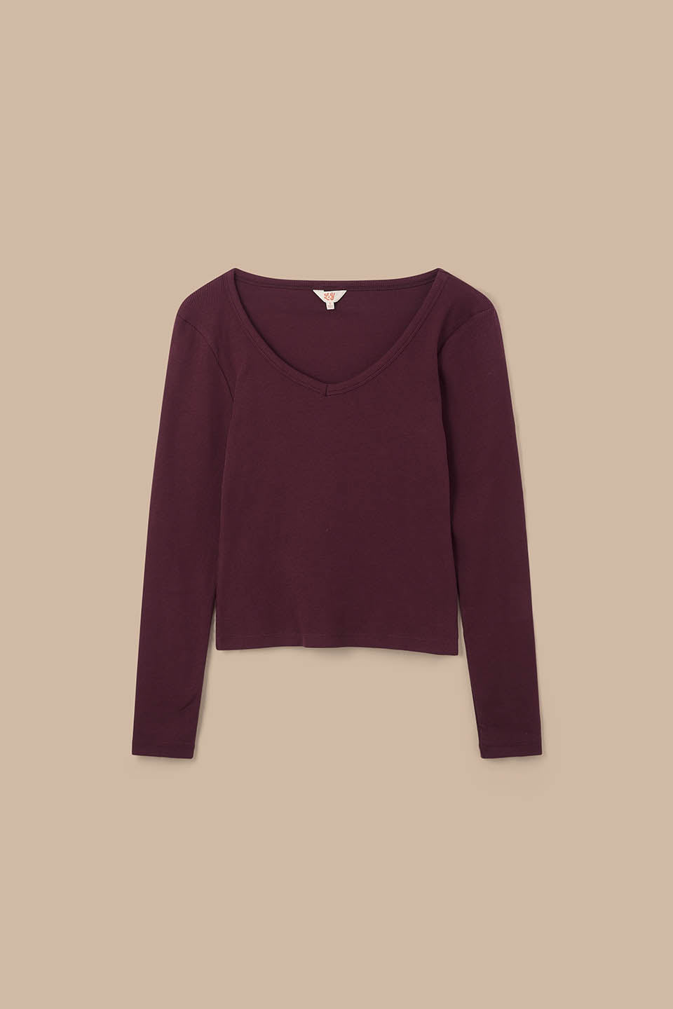Shay - Cotton Ribbed V-Neck Top in Port
