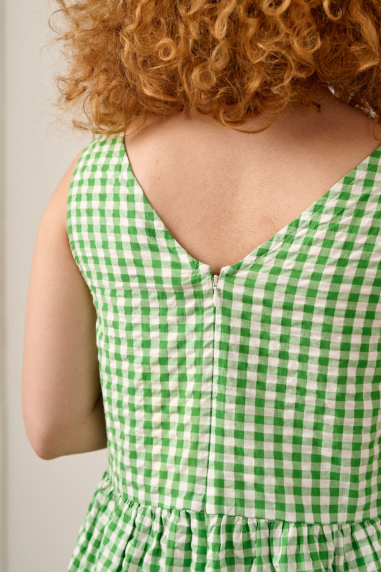 Bellamy - Wide Leg Cotton Jumpsuit in Green Gingham