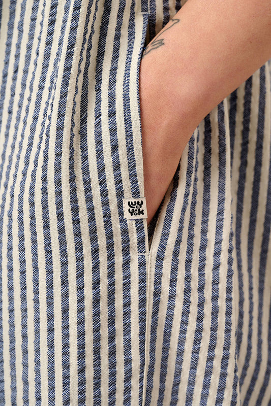 Bellamy - Wide Leg Cotton Jumpsuit in Blue & White Stripe