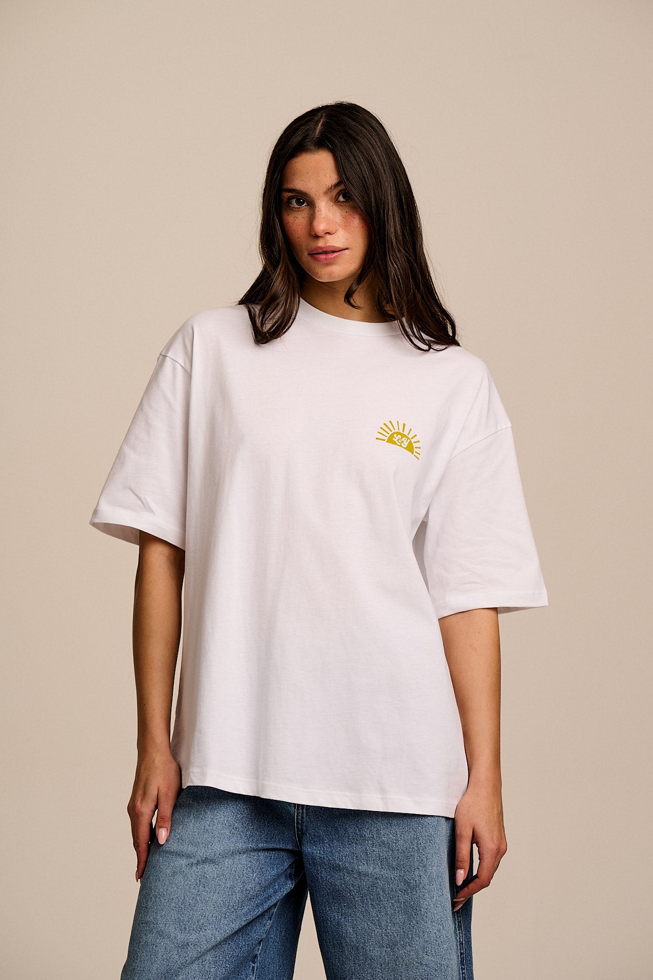 Benny - Oversized Cotton T-Shirt in Beach Coastal Tile Print