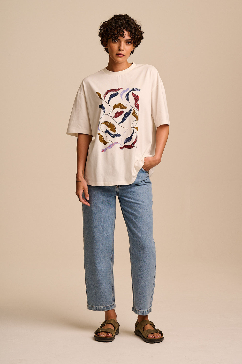 Benny - Oversized Cotton T-Shirt in Fluid Leaf