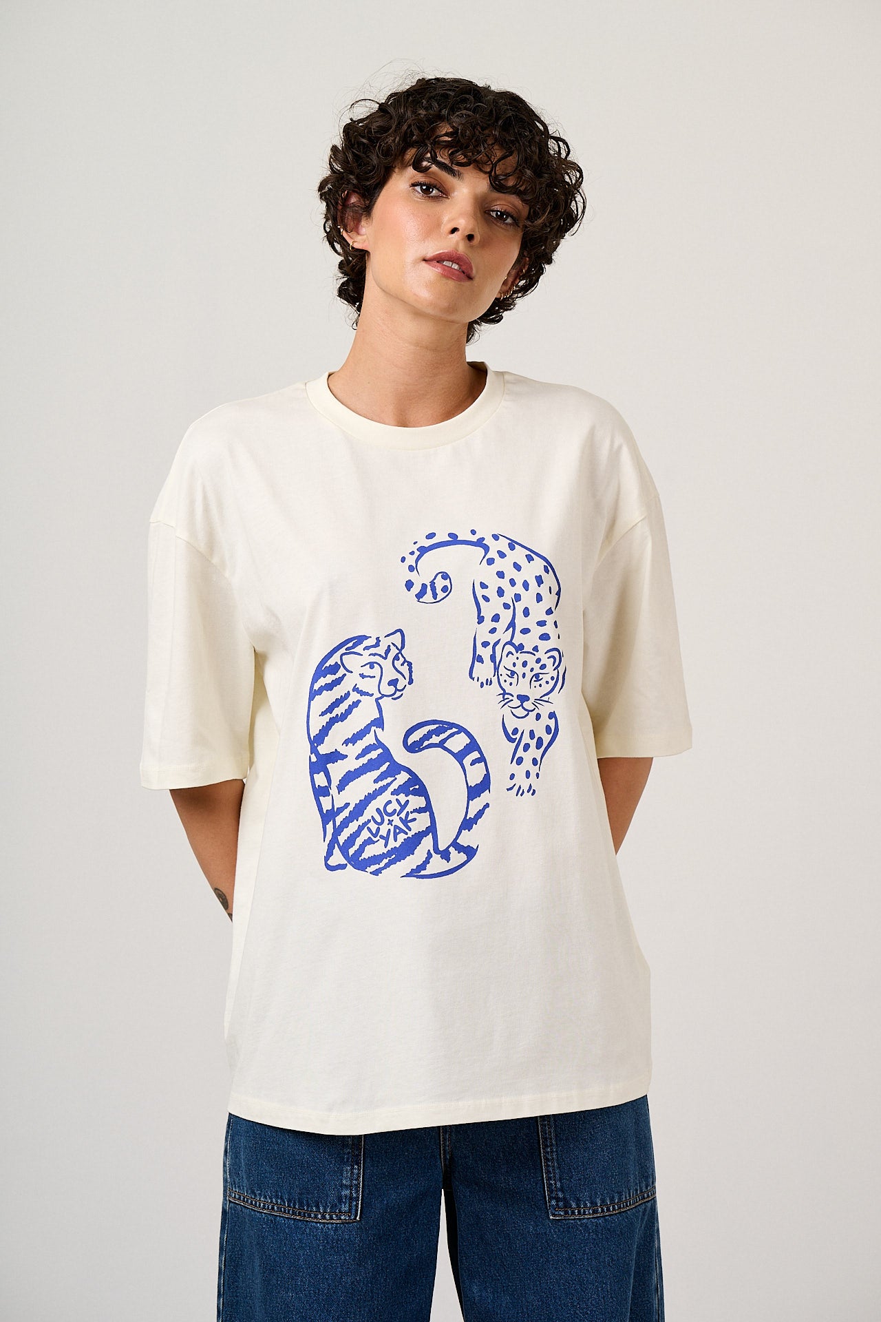 Benny - Oversized Cotton T-Shirt in Ecru Tiger