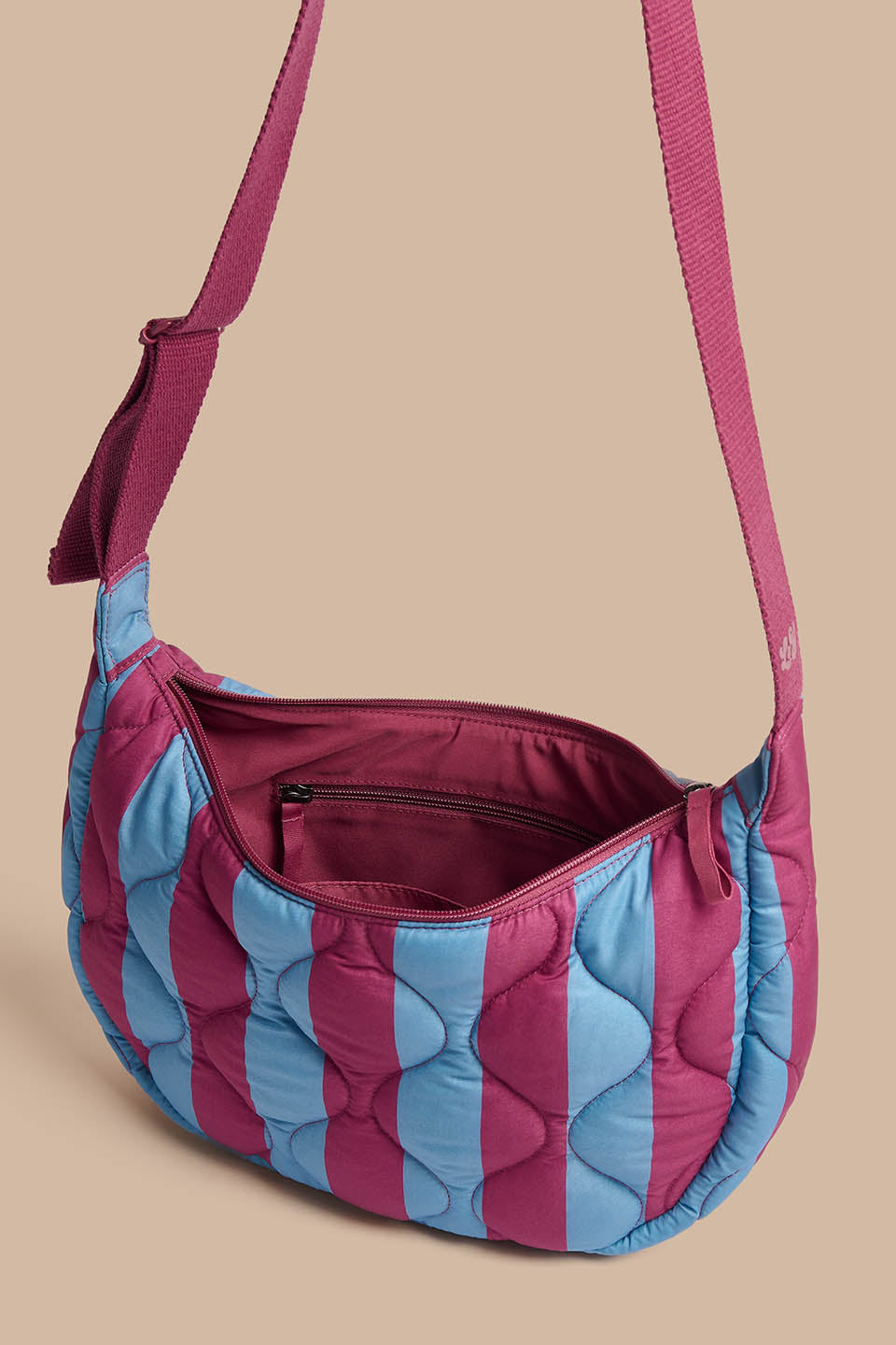 Bryony - Crossbody Bag in Burgundy & Blue Stripe