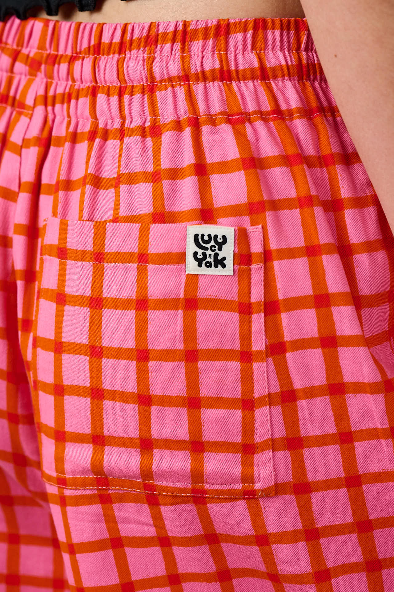 Chuck - Wide Leg Cotton Trousers in Pink & Red Check