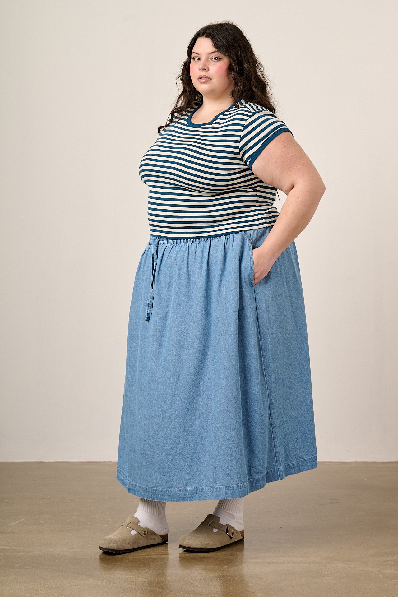 Clara - Cotton Midi Skirt in Light Blue
