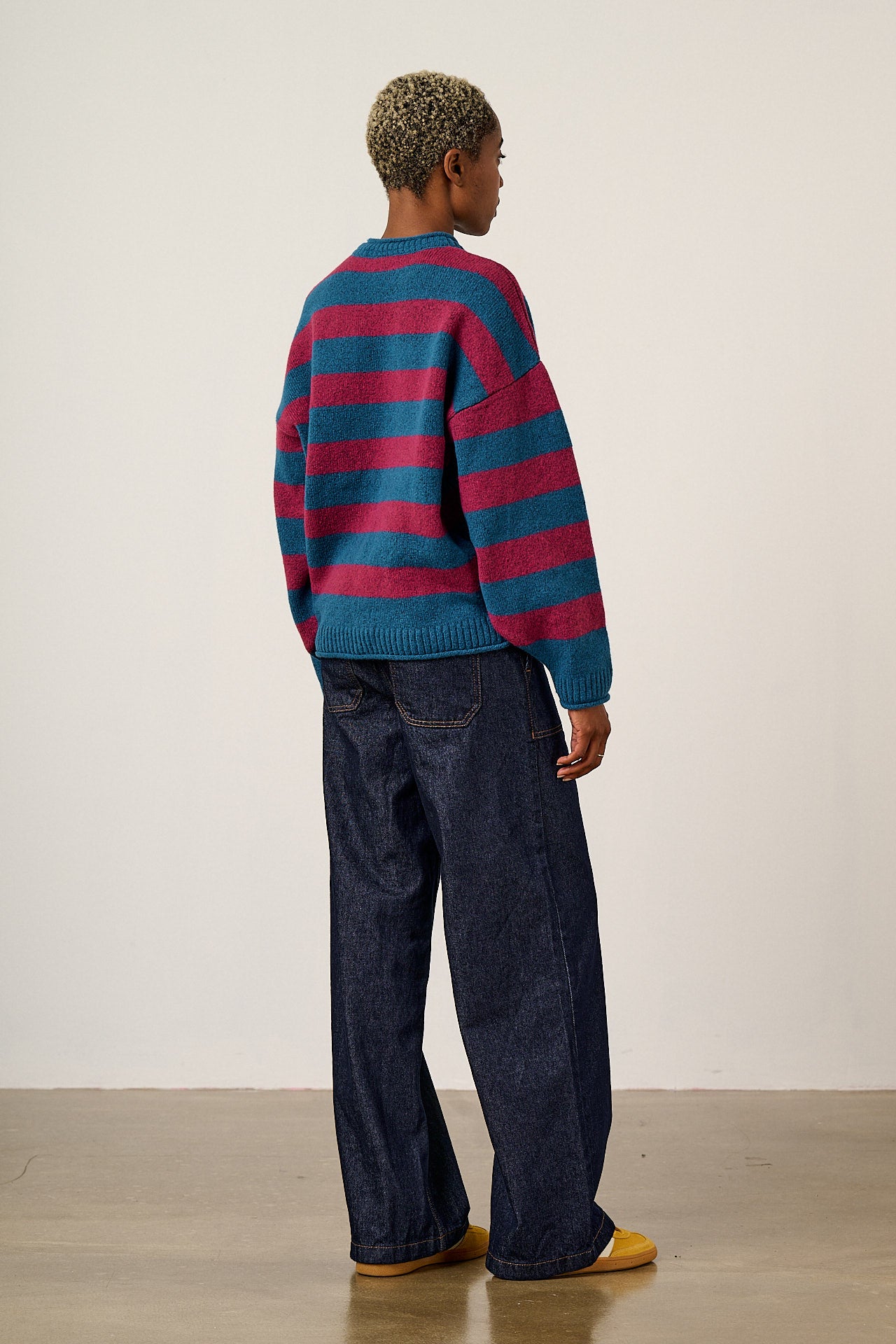 Areum - Oversized Knitted Jumper in Beetroot Stripe