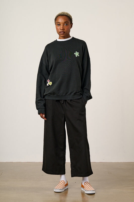 Sutton - Cotton Oversized Sweatshirt in Black with Punk Energy Patches