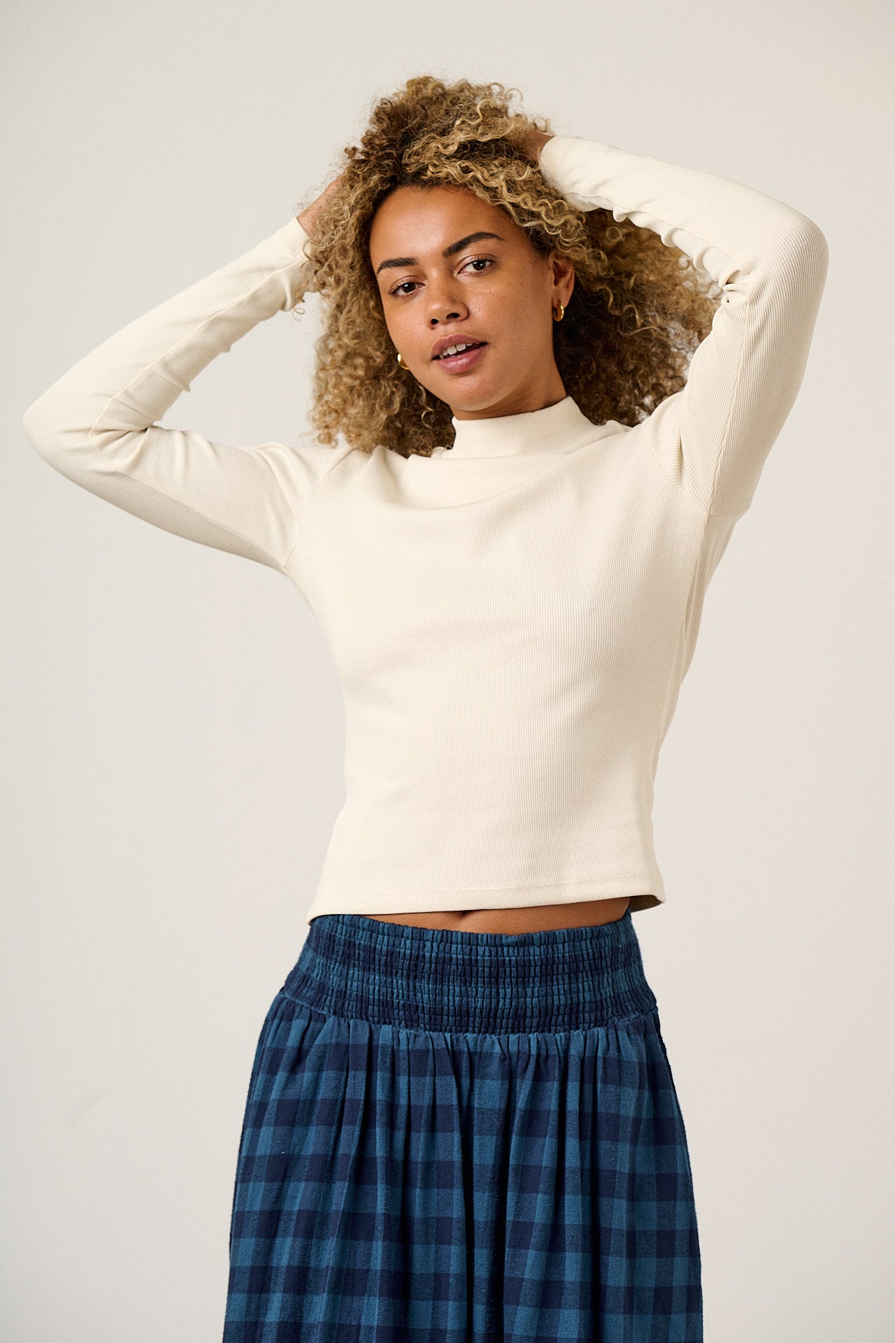 Tia - Organic Cotton Ribbed Funnel Neck in Ecru