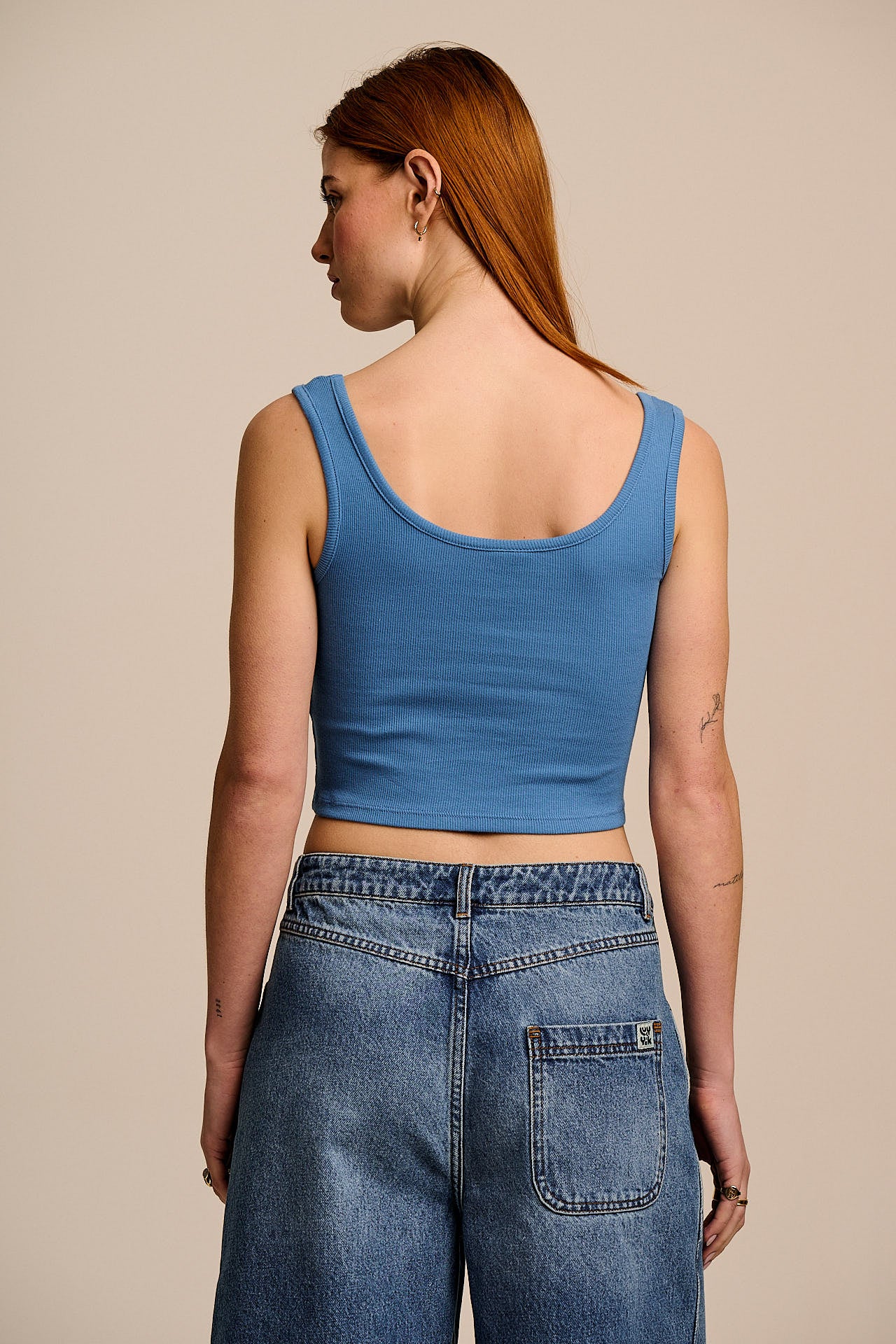 Eden - Cotton Ribbed Vest in Blue Shell Embroidery