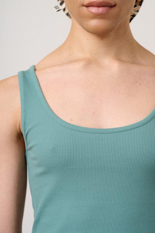 Eden - Cotton Ribbed Vest in Sage Green