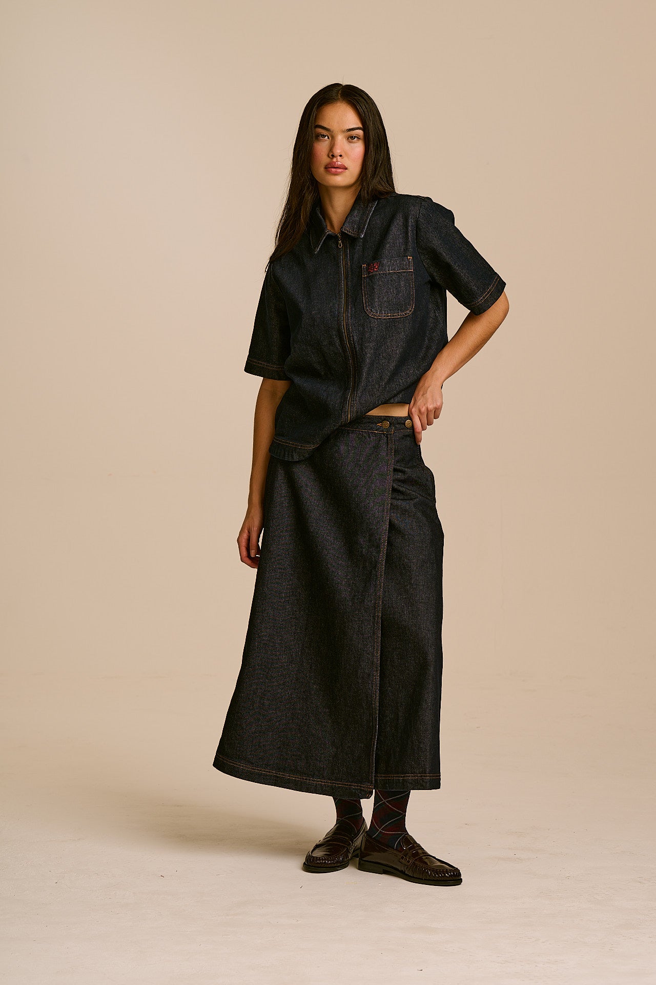 Elio - Denim Zip Through Shirt in Indigo Denim
