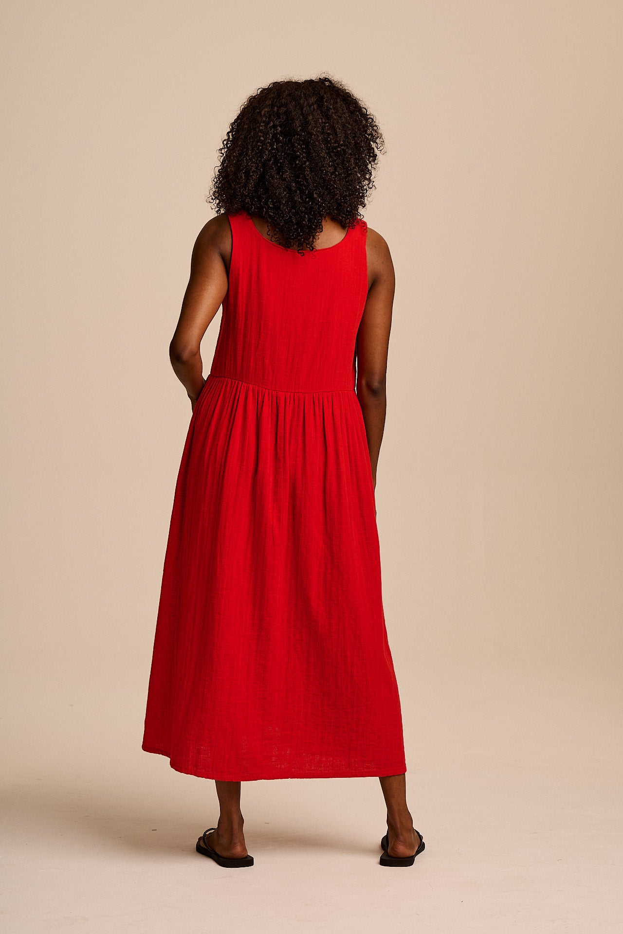 Florie - Cotton Midi Dress in Red