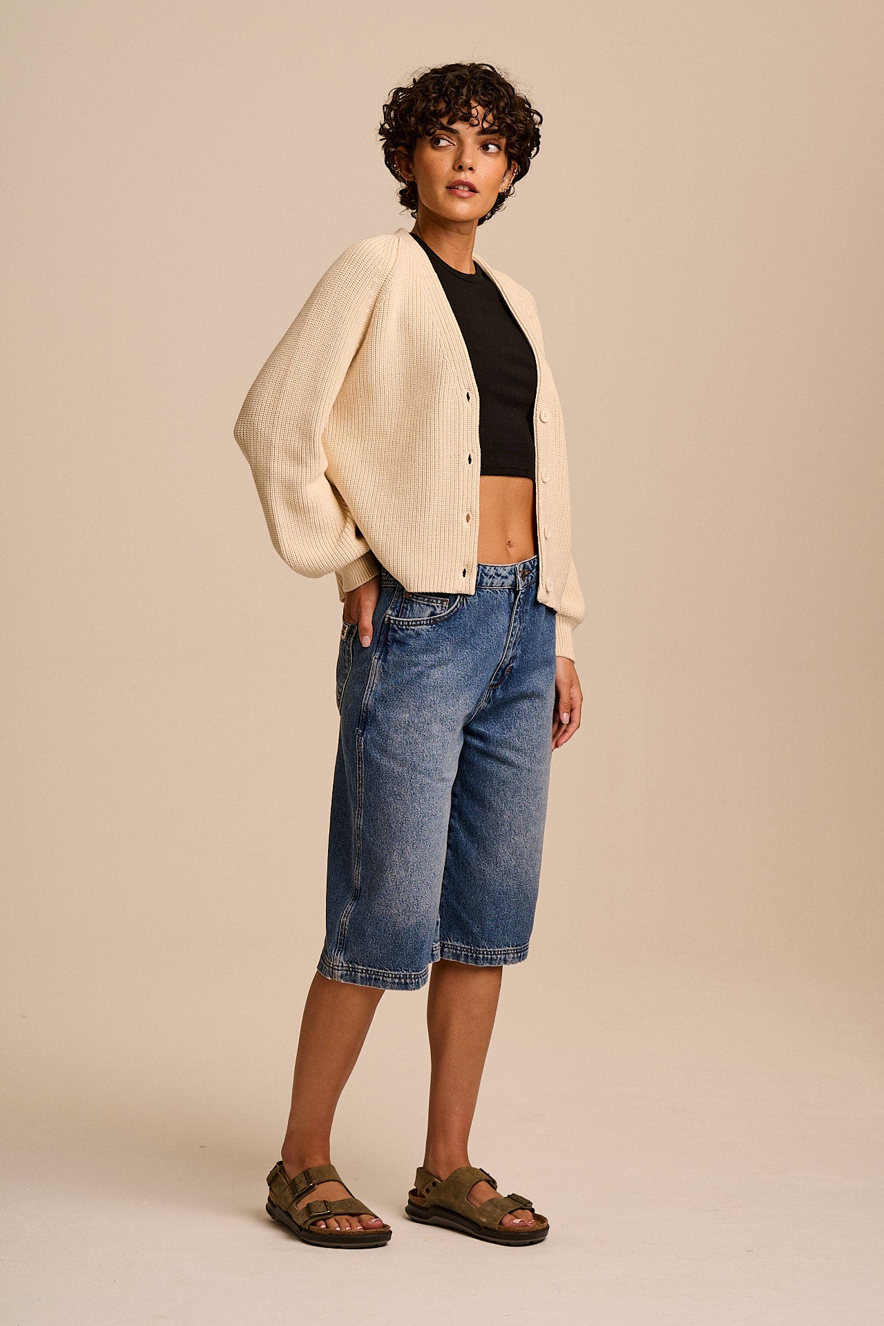 Juniper - Cotton Knitted Cardigan in Ecru