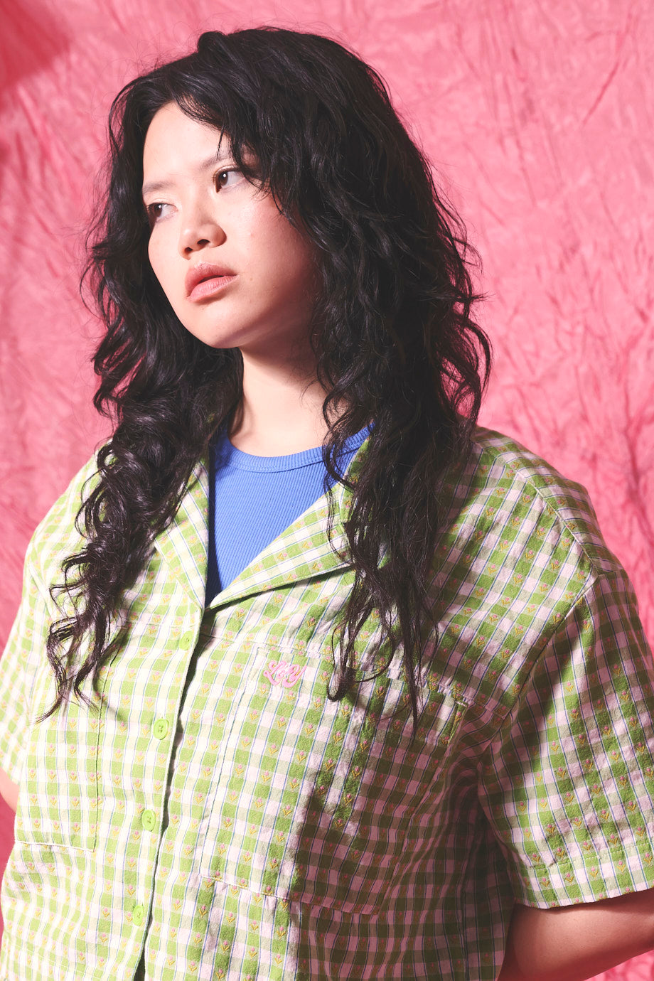Alfie - Cotton Shirt in Green & White Tulip Gingham