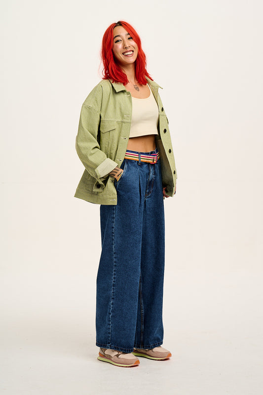 Cole - Wide Leg Denim Jeans in Mid Wash Blue