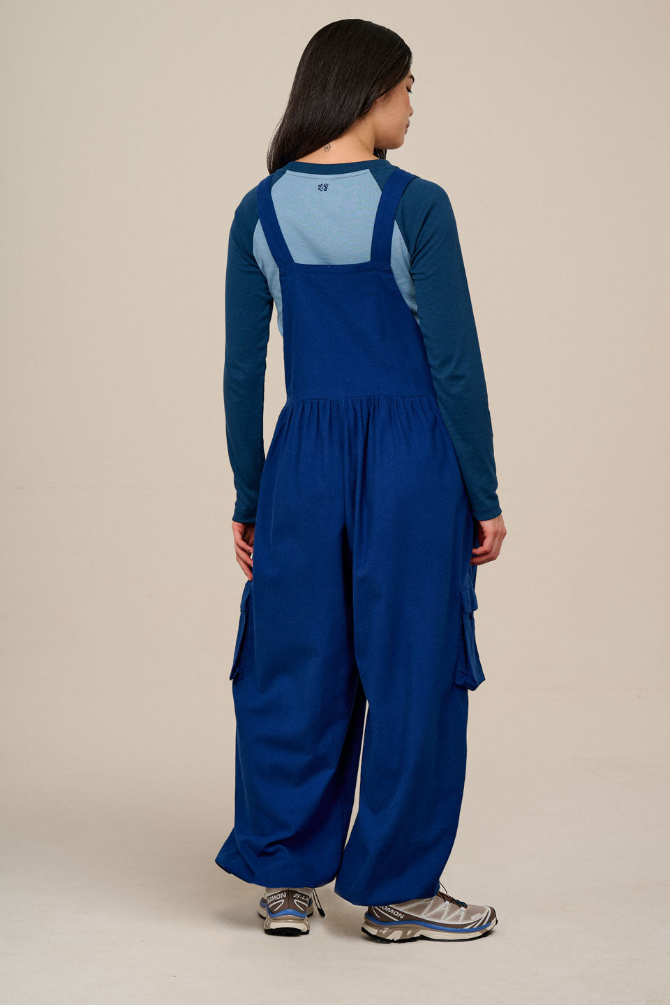 Miyada - Brushed Cotton Balloon Leg Dungarees in Navy