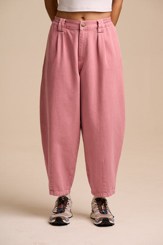 Ashby - Denim Barrel Leg Trousers in Washed Pink