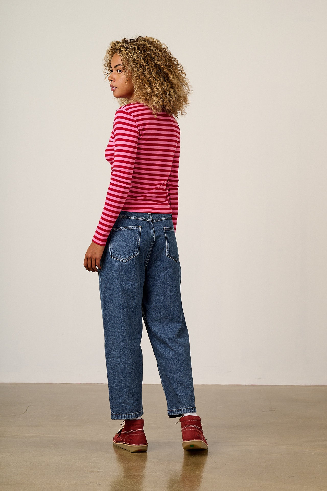 Grayson - Long Sleeve Cotton T-Shirt in Pink & Red Stripe