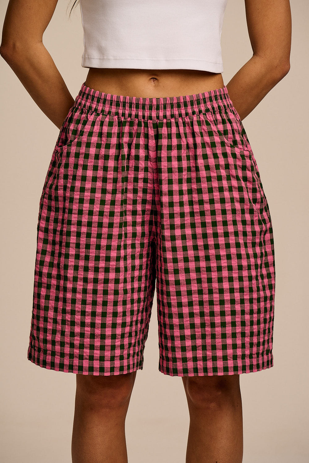Madero - Cotton Shorts in Pink & Green Gingham