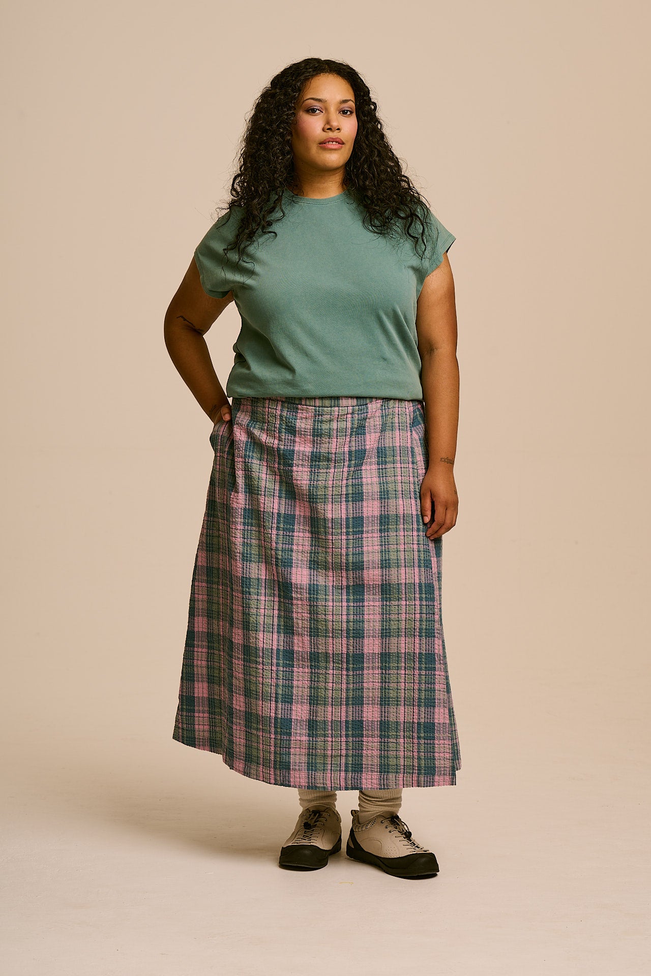 Inessa - Cotton Cap Sleeve T-Shirt in Washed Green