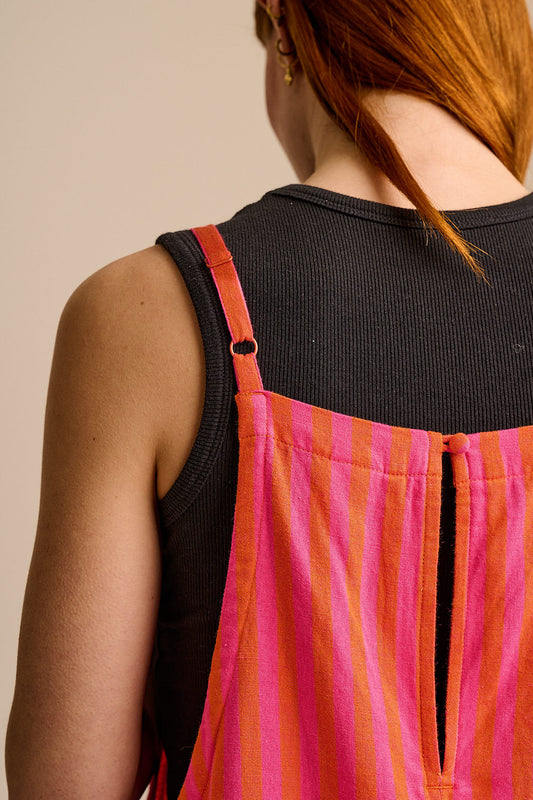 Oaxaca - Cotton Barrel Dungarees in Pink & Orange Stripe