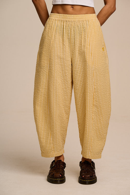 Obregon - Barrel Leg Cotton Trousers in Yellow Stripe