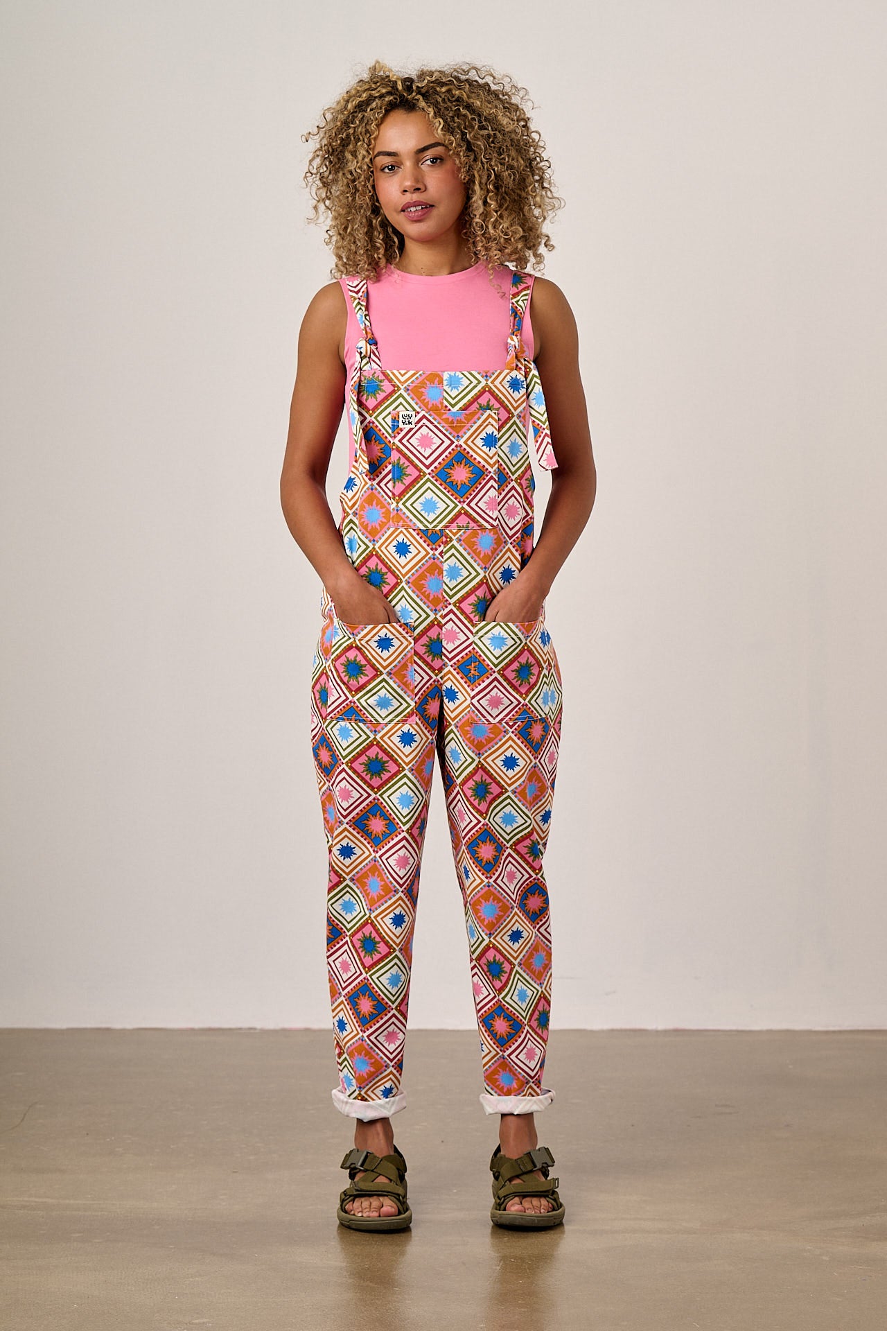 Original - Cotton Dungarees in Pink Celestial Tile Print