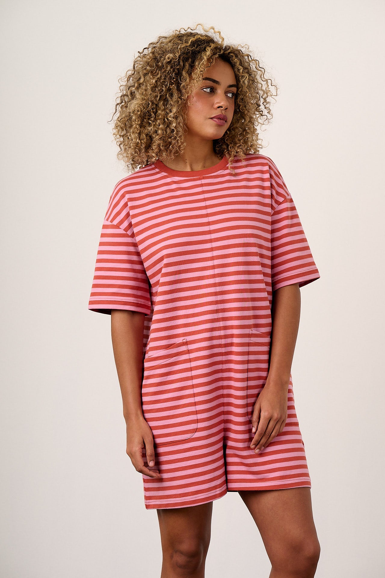 Pedro - Cotton Jersey Playsuit in Pink Stripe