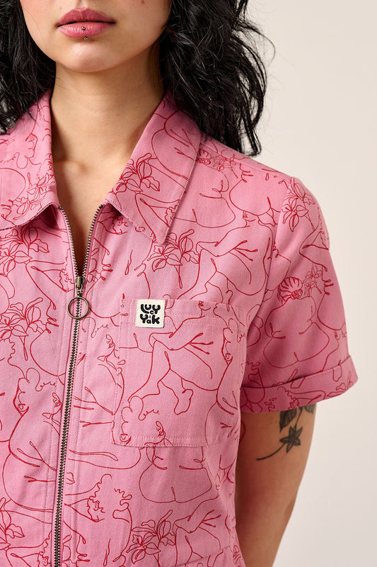 Ragan - Cotton Jumpsuit in Pink Bodies Print