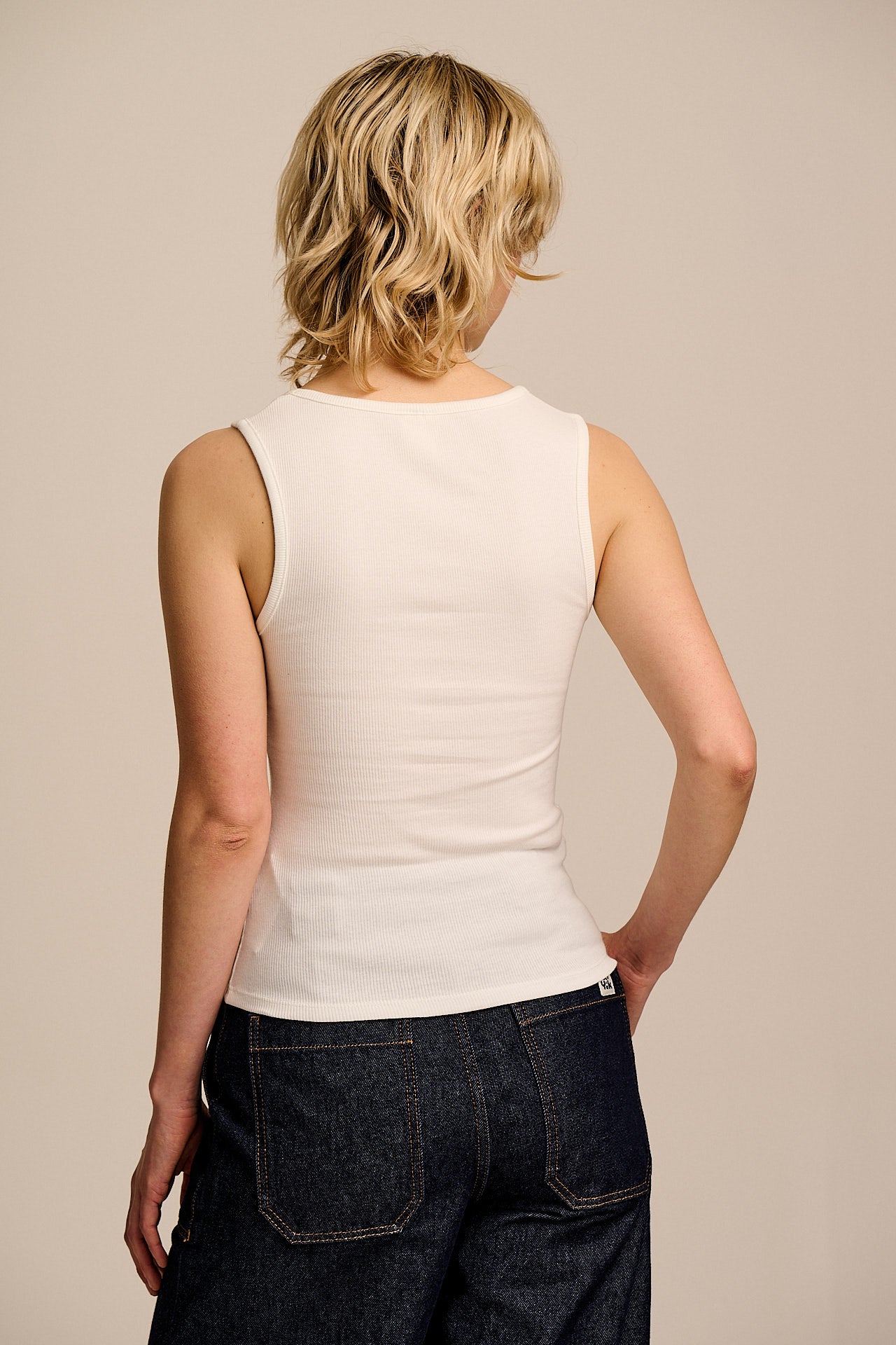 Romy - Cotton Scoop Vest in Ecru