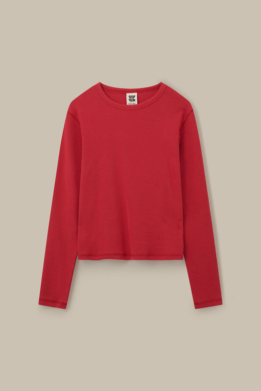 Grayson - Long Sleeve Cotton Jersey Top in Red