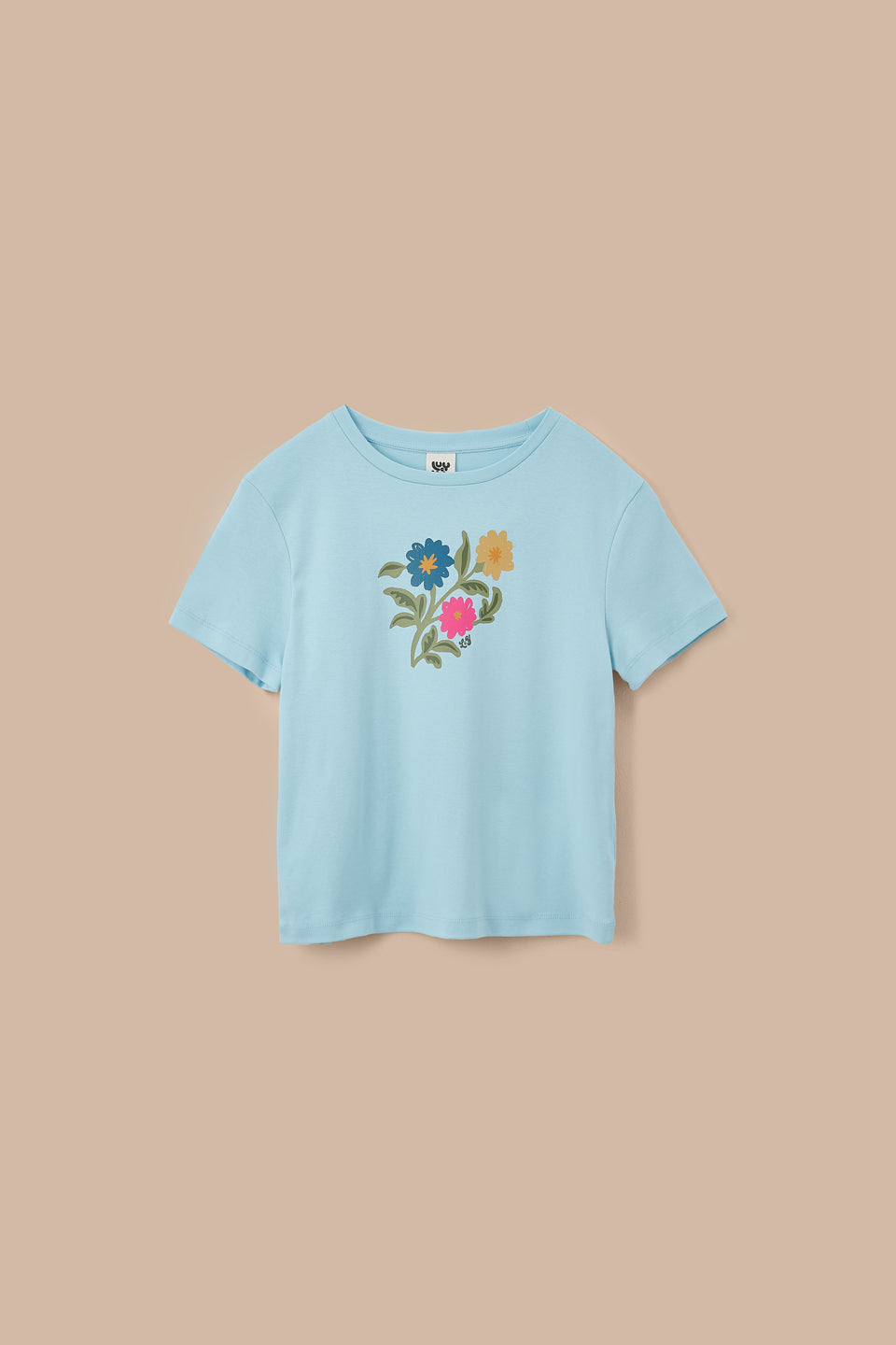 Maya - Cotton T-Shirt in Light Blue Floral Print