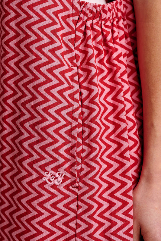 Tilda - Cotton & Viscose Wide Leg Jumpsuit in Pink Zig Zag
