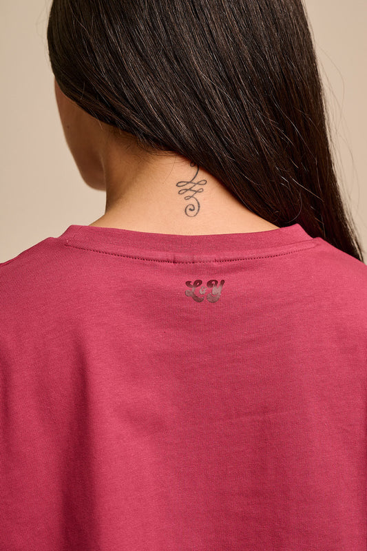 Zayla - Cotton Cropped Boxy T-Shirt in Maroon