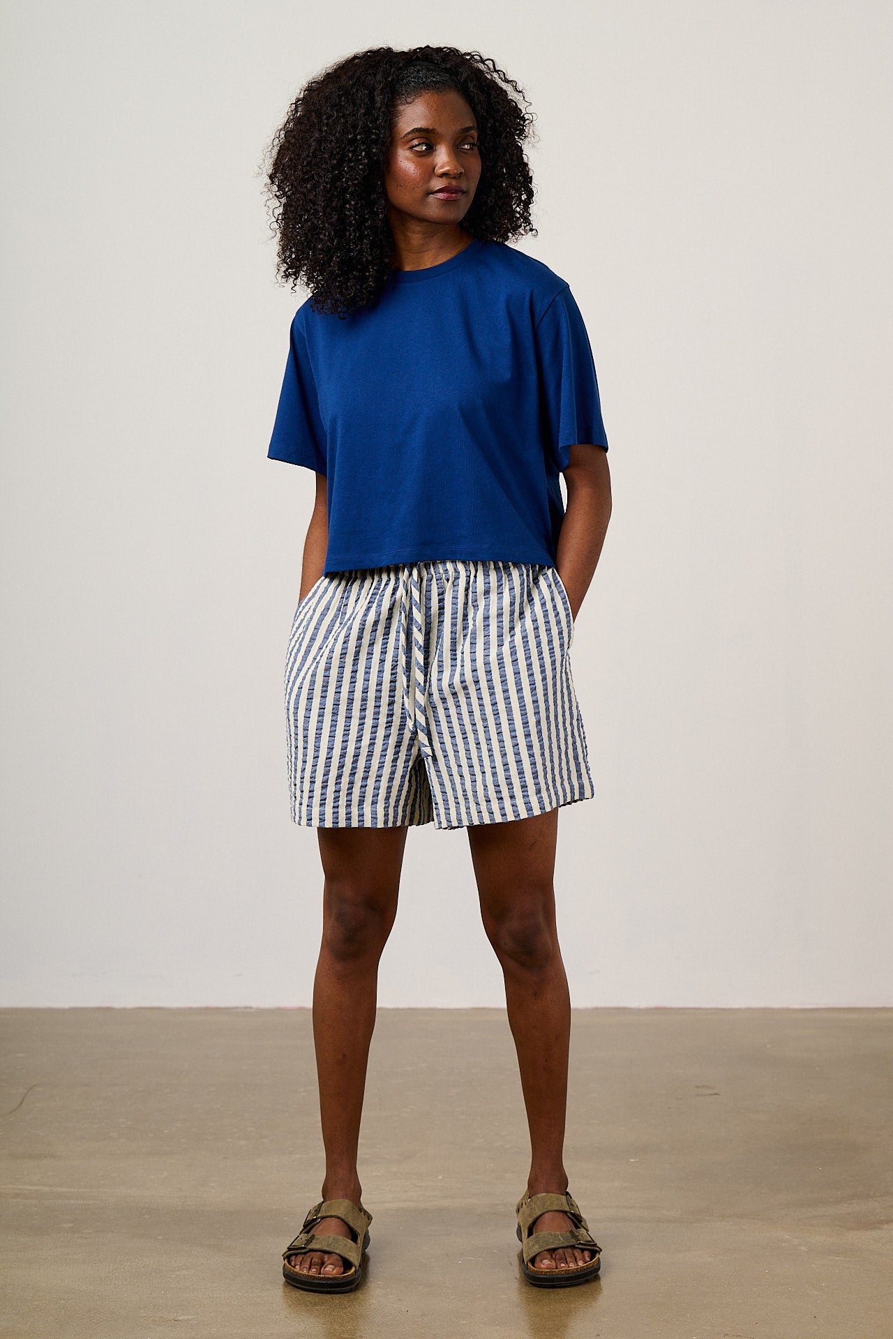 Zayla - Cotton Cropped Boxy T-Shirt in Blue