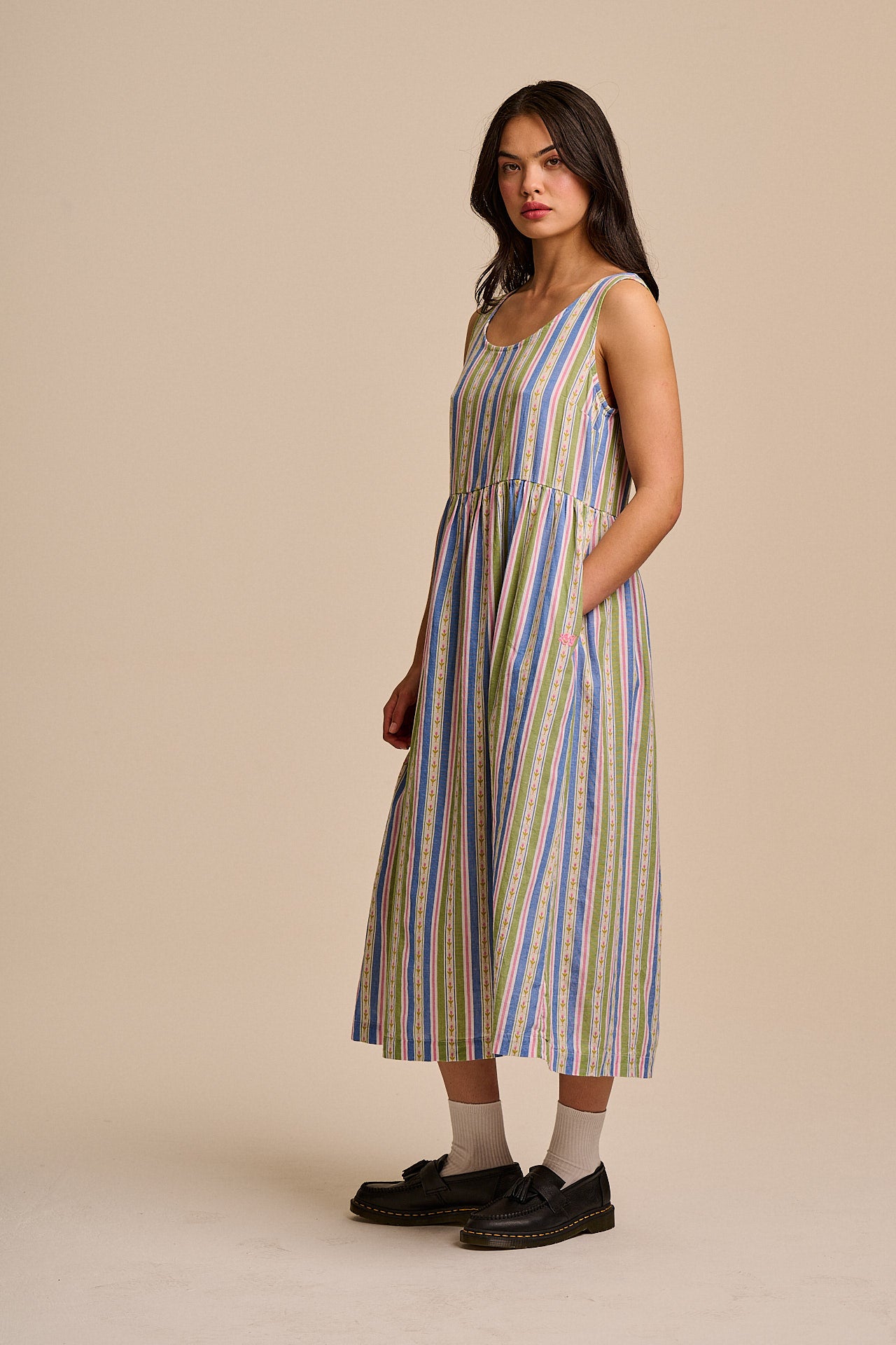 Aimee - Cotton Midi Dress in Tulip Stripe