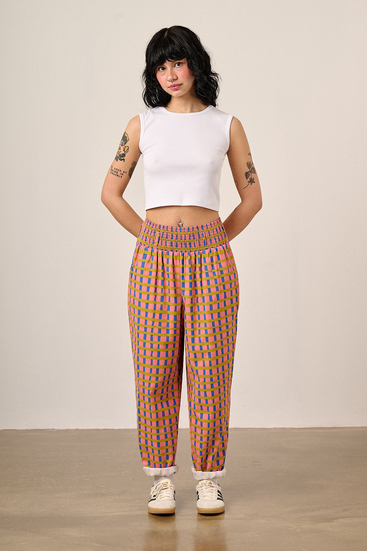 Alexa - Cotton Trousers in Pink Check