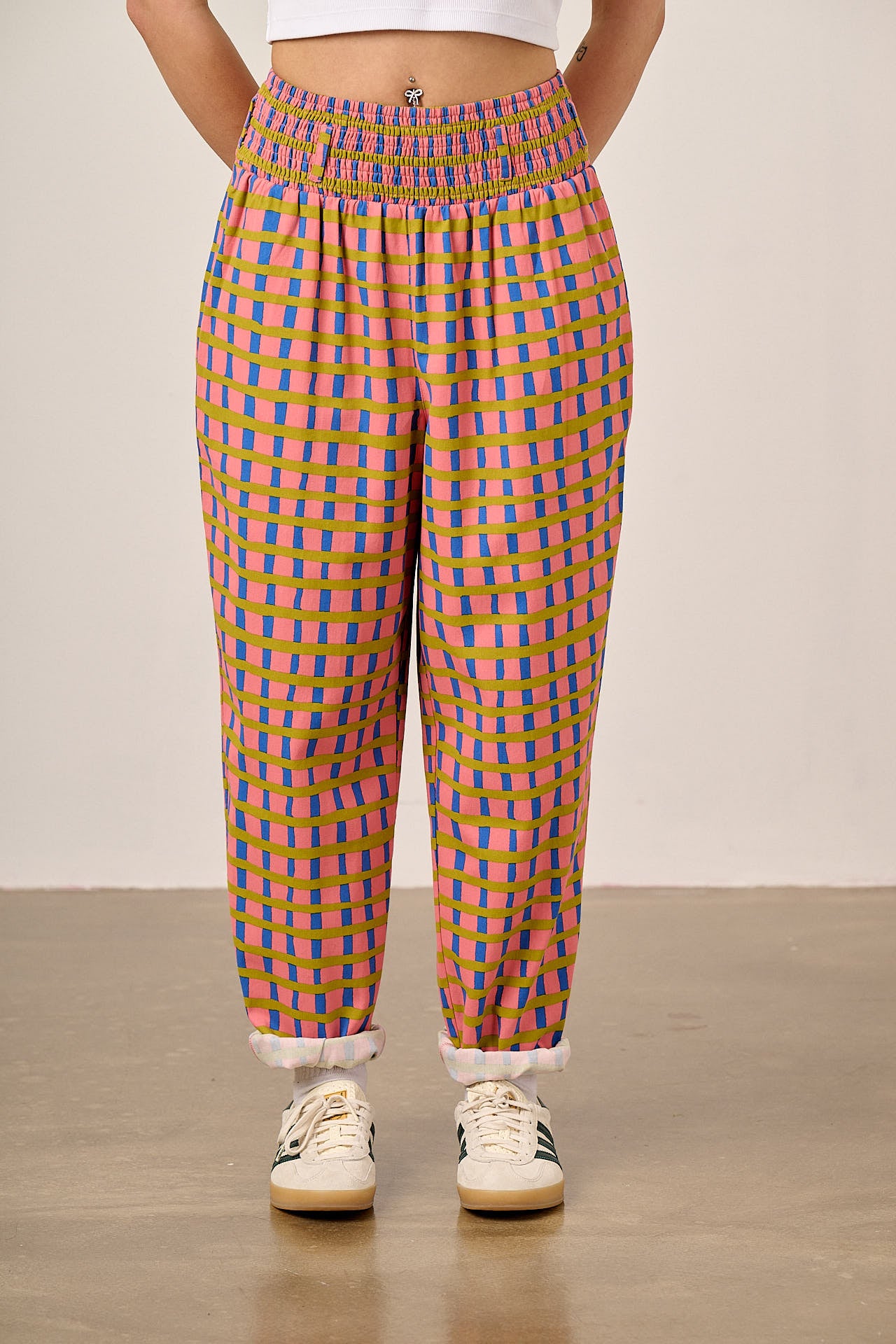 Alexa - Cotton Trousers in Pink Check