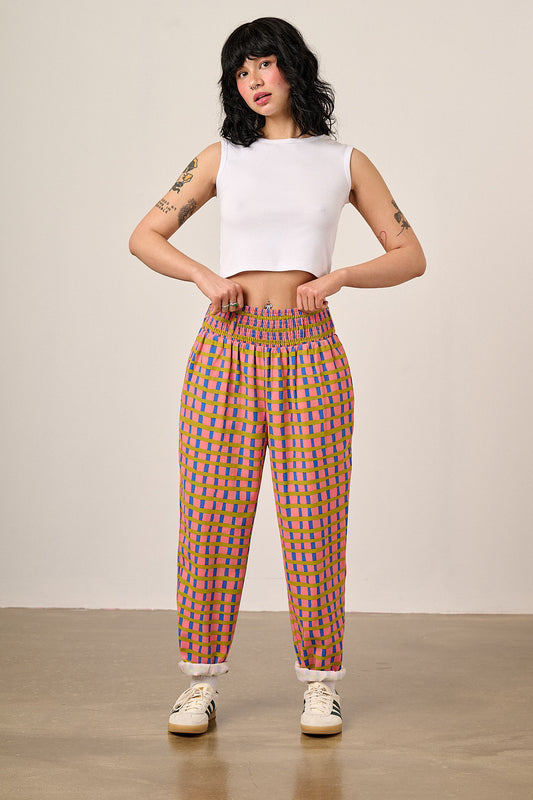 Alexa - Cotton Trousers in Pink Check