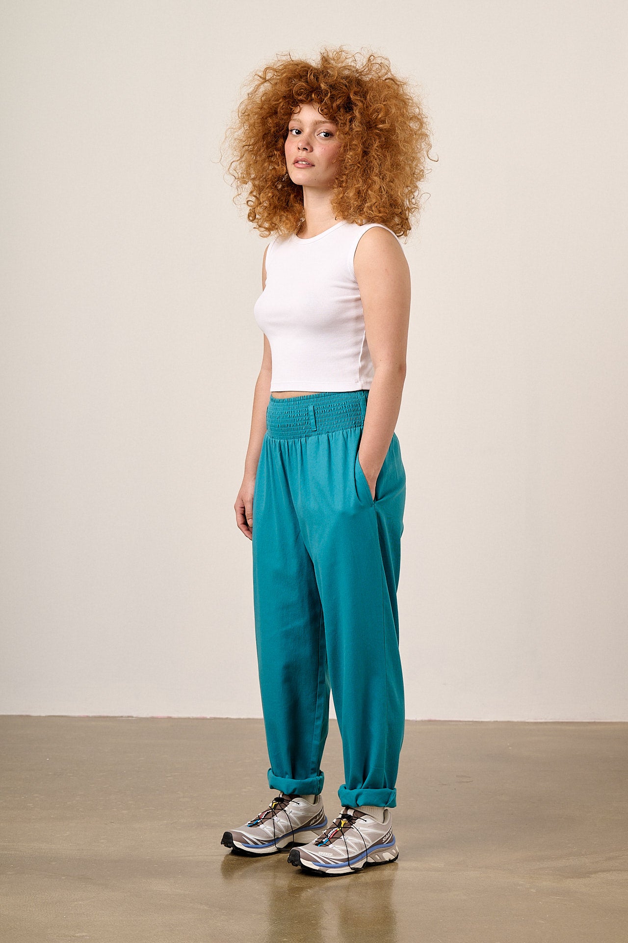 Alexa - Cotton Trousers in Pagoda Blue